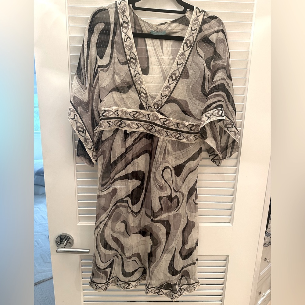Emilio PUCCI black&white w silver metallic glitter  beach coverup, size S/M